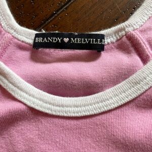 Brandy Melville Pink and White Crewneck
